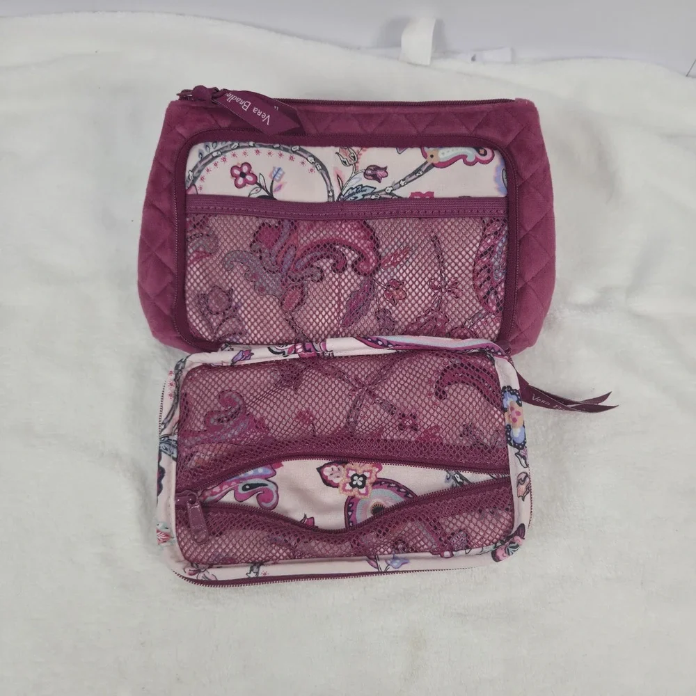 Vera Bradley‎ Compact Organizer Magenta Pink velvet case Makeup Zippered